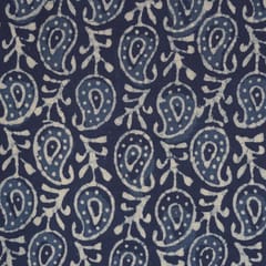 Blue With White Shades Paisely Printed Dabu Cotton Fabric