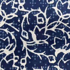 Blue With White Floral Dabu Printed Cotton Fabric
