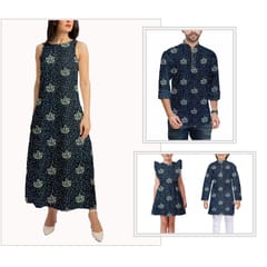 Navy Blue Floral Printed Rayon Fabric