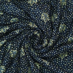 Navy Blue Floral Printed Rayon Fabric
