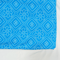 Blue With White Floral Printed Cotton Fabric