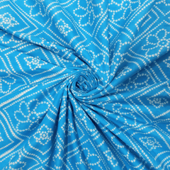 Blue With White Floral Printed Cotton Fabric