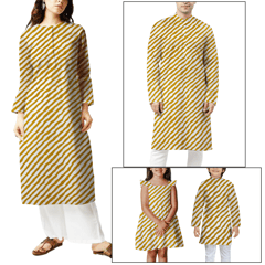 Mustrad Yellow With White Stripes Printed Cotton Fabric