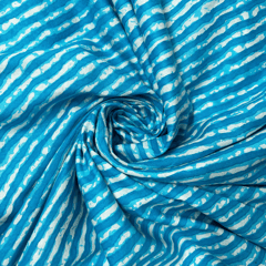 Blue With White Stripes Printed Cotton Fabric