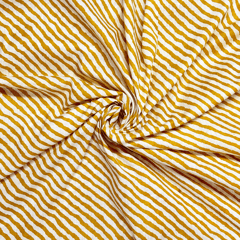 Mustrad Yellow With White Stripes Printed Cotton Fabric