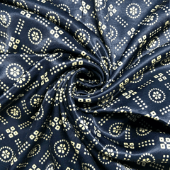 Navy Blue With Cream Patola Printed Mashru Silk Fabric