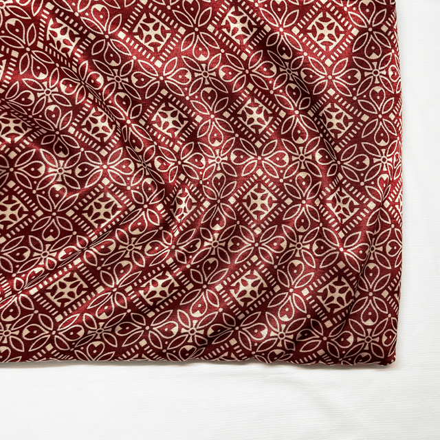 Maroon With Cream Floral Printed Mashru Silk Fabric