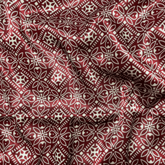 Maroon With Cream Floral Printed Mashru Silk Fabric