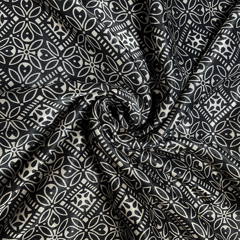 Black  With Cream Floral Printed Mashru Silk Fabric