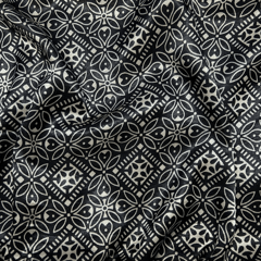 Black  With Cream Floral Printed Mashru Silk Fabric