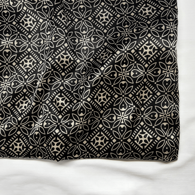 Black  With Cream Floral Printed Mashru Silk Fabric