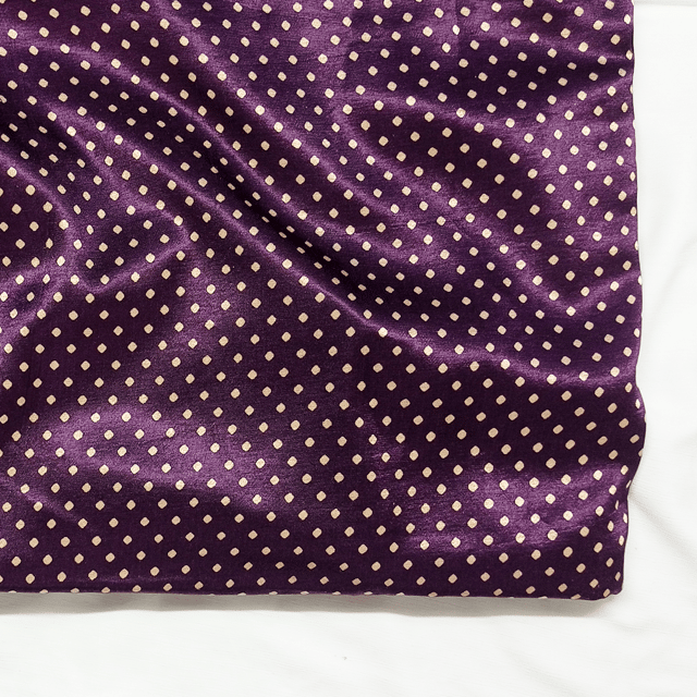 Purple With Cream Polka Dot Printed Mashru Silk Fabric