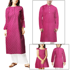 Hot Pink With Cream Polka Dot Printed Mashru Silk Fabric