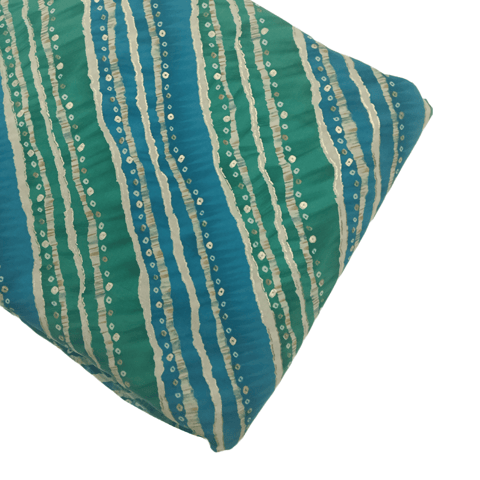 Peacock Green With Blue Stripe Printed Rayon Fabric
