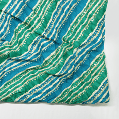 Peacock Green With Blue Stripe Printed Rayon Fabric