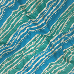 Peacock Green With Blue Stripe Printed Rayon Fabric
