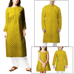 Golden With Cream Polka Dot Printed Mashru Silk Fabric