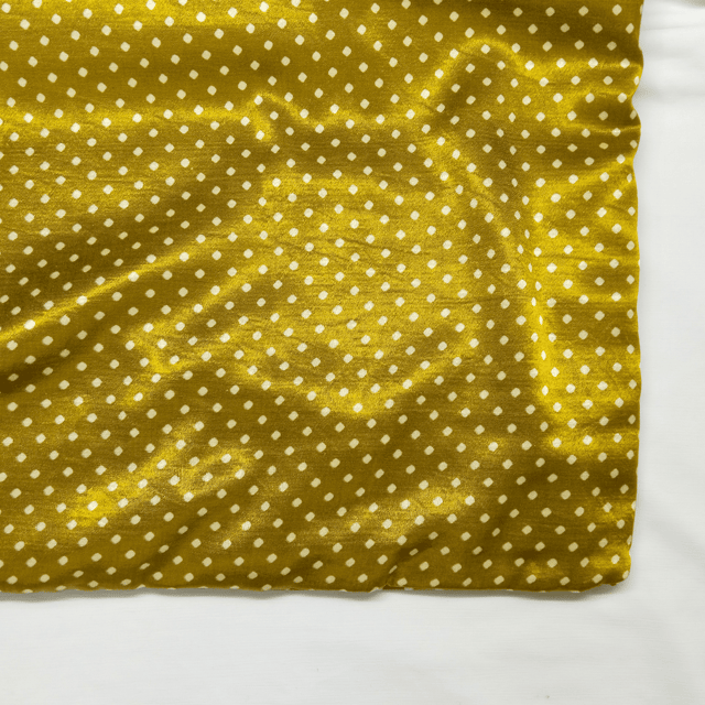 Golden With Cream Polka Dot Printed Mashru Silk Fabric