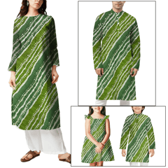 Green With Olive Green Stripe Printed Rayon Fabric