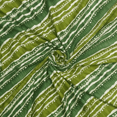 Green With Olive Green Stripe Printed Rayon Fabric