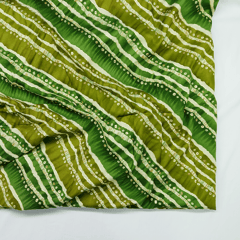 Green With Olive Green Stripe Printed Rayon Fabric