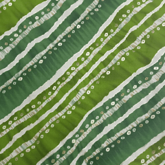 Green With Olive Green Stripe Printed Rayon Fabric