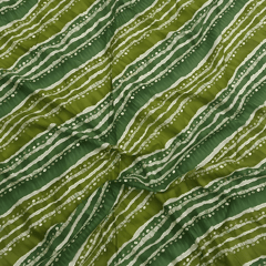 Green With Olive Green Stripe Printed Rayon Fabric