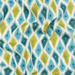 Peacock Blue And Olive Green Geometrical Printed Cotton Fabric