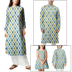 Peacock Blue And Olive Green Geometrical Printed Cotton Fabric