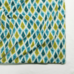Peacock Blue And Olive Green Geometrical Printed Cotton Fabric