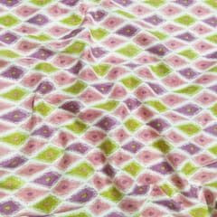 Rose Gold Pink With Yellow Geometrical Printed Cotton Fabric