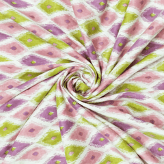 Rose Gold Pink With Yellow Geometrical Printed Cotton Fabric