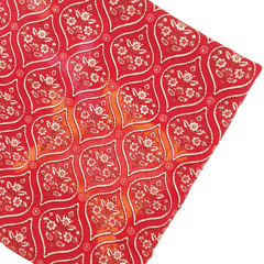 Red With Orange Floral Printed Modal Chanderi Fabric