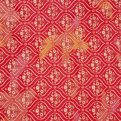 Red With Orange Floral Printed Modal Chanderi Fabric
