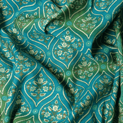 Peacock Blue Floral Printed Modal Chanderi Fabric