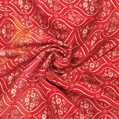 Red With Orange Floral Printed Modal Chanderi Fabric
