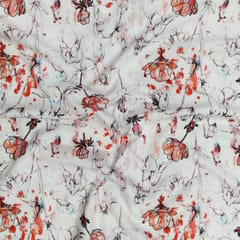 White With Red Shade Florals Printed Lycra Fabric
