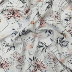 White With Black Shade Florals Printed Lycra Fabric