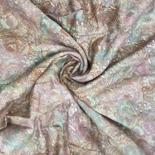 Peach Shades Paisley Printed Muslin Fabric Material