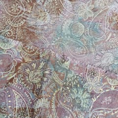 Peach Shades Paisley Printed Muslin Fabric Material