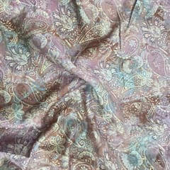 Peach Shades Paisley Printed Muslin Fabric Material
