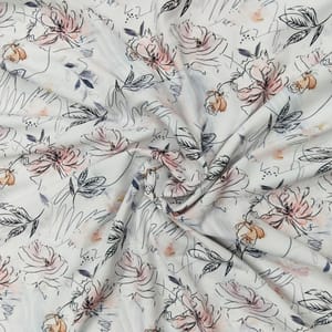 White With Black Shade Florals Printed Lycra Fabric