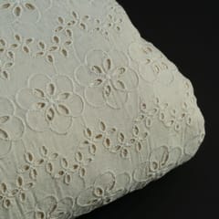 Off White Color Dyeable Cotton Chikan Embroidered Fabric (55cm Cut Piece)