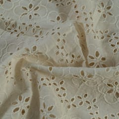Off White Color Dyeable Cotton Chikan Embroidered Fabric (55cm Cut Piece)
