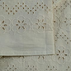 Off White Color Dyeable Cotton Chikan Embroidered Fabric (55cm Cut Piece)