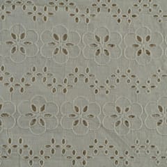 Off White Color Dyeable Cotton Chikan Embroidered Fabric (55cm Cut Piece)