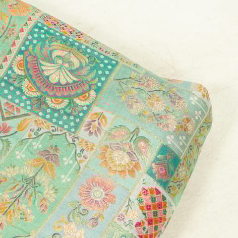 Green Color Dola Silk Jacquard Printed Fabric