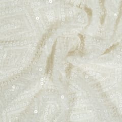 White Dyeable Georgette Beeds Embroidered Fabric