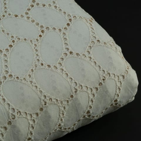 Off White Color Dyeable Cotton Chikan Embroidered Fabric(50 Cm Piece)