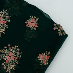 Pure Silk Organza Multicolor Thread Embroidered Fabric